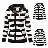 Dorical Damen Kapuzenpullover Sweatshirt Sweatjacke Streifen Patchwork Langarm Reißverschluss Strickjacke Gestreift Hoodie Pullover Oberteile Tops Jacke für Herbst Winter Gr S-4XL(Schwarz,Medium)