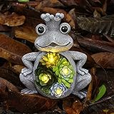 ProsperveilUK Frosch Deko,Solar Frosch Gartenfiguren,LED Solar Gartenleuchten,Decoration Garden Lights,Kunststein,Gartenfigur Frosch für Balkon,Terrasse,Teich,Rasen,Wetterfest 14x9.5x16.5