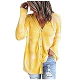 XUNN Damen Strickjacke Strickpullover Herbstlicher Neuen Lässiger Batik Cardigan Geknöpftem V-Ausschnitt Lockerer Stil Top