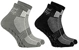 Rainbow Socks - Damen Herren Sneaker Baumwolle Antirutsch Sport Stoppersocken - 2 Paar - Schwarz Grau - Größen 44 bis 46