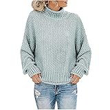 Masrin Damen Pullover Lässige einfarbige Strickoberteile Rollkragenpullover mit Langen Ärmeln Herbst Winter Sweatshirt Elastische lose Tunika Basic All Match B