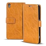 Verco Xperia M4 Aqua Hülle, Premium Handy Schutzhülle für Sony Xperia M4 Aqua Hülle PU Leder Wallet Tasche Retro Flipcase, Hellb