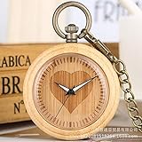 JoinBuy.R Vintage Kette Taschenuhr, kreative Holztisch Herzförmige Oberfläche Muster Bambus Holz römische Ziffern Taschenuhr Herren Kette Handwerk Tisch Geschenk Retro Punk