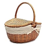 XIANGE100-SHOP Handgefertigter Weidenkorb Mit Griff, Wicker Camping Picknickkorb Mit Doppelten Deckeln, Einkaufsspeicher Hamper Korb Mit Tuch Lin Präsentkörb