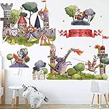 WandSticker4U®- XL Wandsticker Kinder RITTERBURG I Wandbilder: 101x63 cm I Wandtattoo Kinderzimmer Prinzessin Drache Ritter Schloss Burg Pferde I Wand Deko für Baby-zimmer Mädchen & Jung