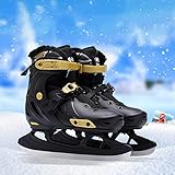 XIUWOUG Ice Skates Kids, Verstellbar Eislauf Schlittschuhe Für Erwachsene Damen Männer und Jugendliche, Kunstfell-Innenfutter Edelstahl-Kufen Schnürung,Schwarz a,S30_33