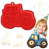YISUYA Traktor-Kuchenform, 3D-Traktor-Backform, Neuheit-Kuchenform, Silikon-Traktor-Form, Antihaft-Traktor zum Backen, DIY Geburtstags-Kuchenform, Silikontraktor für Kuchen, Pudding, Gelee(Rot)