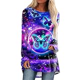 Eaylis Damen Mode beiläufige Bequeme Druck-Rundhalsausschnitt-Langarm-Oberteil lose Sweatshirt Langarmshirts für Frauen mit Motiv Hemd Lässig Bedruckte O-Neck Tops Plus Size T-Shirts B