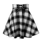 Damen Plissee Miniröcke Kariert Hohe Taille Kurze A-Linie Flare Lace-up Schnürung Punk Gothic Rock Kleidung Gothic Kawaii Harajuku Top e-Girl Teenager Mädchen Rock Clothes (X1-WH, XXL)
