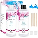 Epoxidharz, 600g / 540ml Epoxidharz mit Härter 1: 1 Verhältnis set mit Handschuh, Messbecher, Holzstäbchen - geruchsarm Epoxidharz Glasklar Gießharz für Holz, Schmuckherstellung, Malerei, Tischp