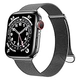 OULUOQI Kompatibel mit Apple Watch Armband 38 mm, 40 mm, 42 mm, 44 mm, Damen und Herren, Edelstahl-Mesh-Schlaufe, Magnetverschluss, Ersatz für iWatch Band Serie SE 6, 5, 4, 3, 2, 1 (42 mm schwarz)
