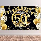 BOYATONG 50. Geburtstag Dekoration Schwarz Gold, Extra Große Stoff Schild Poster zum 50. Jahrestag Foto Stand Hintergrund Banner, 50 Jahre Geburtstag Party Lieferung für Frau M