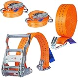 2 Stück 2000kg 6m Spanngurte mit Ratsche 2 teilig zweiteilig mit Haken Ratschengurt Zurrgurte orange 35mm 2000 daN 2t Industrie PLANET