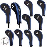 EDATOFLY 10 Stück Schlägerkopfhüllen für Eisen Schlägerhauben Golf Langer Hals mit Anzahl Print und 1 Stück Golf Bürste (Schwarz + Weiß)