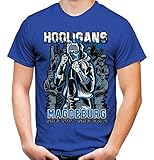 Hooligans Magdeburg Männer und Herren T-Shirt | Fussball Ultras Osten Fan (L, Blau)