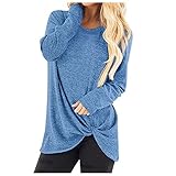 Damen T-Shirts Top Langarm Twisted Pullover Casual Solid Rundhals Bluse Oberteile Slim F