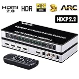 Tendak HDMI 2.0 Switch 4 Port HDMI Umschalter 4K HDMI Verteiler HDMI Schalter 4 auf 1 mit Optisch und L/R Audio Extractor mit Fernbedienung Unterstützt UHD 4K@60Hz HDCP 2.2 ARC 3D