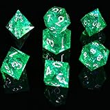 JOJOYS Handgefertigt DND Polyhedrale Würfelsätze, Galaxieharzwürfel Mit Metallkiste for Dungeons Und Drachen D&D RPG MTG Brettspiele (Color : Emerald)