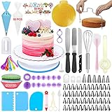 AILUKI Tortenplatte Drehbar, 296-Teiliges Cake Decorating Turntable mit Backwerkzeuge Edelstahl Spritztüllen, Cake Spatula, Cupcake, Geburtstagskarte, Silikonbeutel und Einweg Spritzb