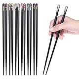 SUPWALL Japanische Stäbchen Chinese Chopsticks Sushi Essstäbchen， 6 pcs Wiederverwendbar Alloy Essstäbchen Besteck Schwarz Matt, Korrosionsschutz und Mehltau Geschirr Set，Einzigartiges T