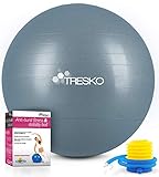 TRESKO Gymnastikball mit GRATIS Übungsposter inkl. Luftpumpe - Yogaball BPA-Frei | Sitzball Büro | Anti-Burst | 300 kg,Cool-Grau-Blau,65cm (für Körpergröße 155 - 175cm)