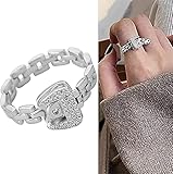 FOLENZU Modischer Verstellbarer Silberner Mauerwerksriemen Schnallenring für Frau, Verstellbare Gürtelschnalle Zirkonringe Abnehmbar, Metall Weiche Kette Kristall Gürtelschnalle Ring Frauen (Silber)