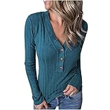 GULASISI Damen Pullover V-Ausschnitt Knöpfe Sexy Langarmshirt Herbst Einfarbig Basic Oberteile Slim fit, Female Mode Langarm Tshirt Top