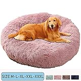 HANHAN Rundes Donut-Hundebett, waschbar, extra groß, mittelgroß, beruhigend, bequem, Rattan-Höhle, orthopädisches XXL-Kissen, Angstzustände, mittlere Kiste, Kissen, XL, Jumb
