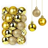 Annuus Weihnachtskugeln Gold, 34tlg Christbaumkugeln Set Plastik Weihnachtsbaum mit Abnehmbare Schnur,Weihnachts Kugeln klein für hängende Dekorationen Festival Urlaub Dekor(40MM,Gold)