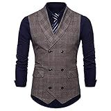 ZYYM Herren Anzug Weste Slim Fit Anzugweste V-Ausschnitt Weste Business Vintage Kariert Business Formelle Männer Suit Smoking Sakko Weste Hochzeit Party Festlich Feierlich Elegant Mens W
