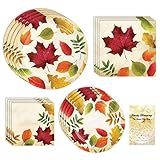 Partyzubehör für Herbst Thanksgiving, buntes Blätter-Design, 16 Gäste, 65-teiliges Einweg-Papiergeschirr, Teller und Servietten-S