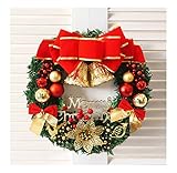 Christmas Wreath Künstlicher Weihnachtskranz für die Tür, Weihnachtsgirlande Deko, wunderschöne Girlanden mit Geschenkkugeln, Kreativ Weihnachten Türkranz, Kranz mit Weihnachtsschleife Knoten /