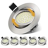 LED Einbaustrahler Flach 230V 5W Schwenkbar Deckenspots IP44 Warmweiß Einbauleuchten LED spot Bad Lampen 3000K 500LM Einbaustrahler für Wohnzimmer Badezimmer Büro 6er S