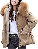 Vagbalena Frauen warme Winter Jacke, Faux Pelz Kragen unten Jacke mit Zipper, Freizeit Padded Jacke, Frauen Baumwolle unten Jacke (Khaki,M)