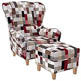 Supellex Ohrensessel »Sofia«, Design Patchwork, kariert, bunt gedeckt (Design-Nr.: 5107), wahlweise mit Hock