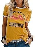 WIEIYM Tshirt Damen mit Aufdruck Bring On The Sunshine T-Shirts für Frauen Sommer Freizeit T-Shirt Brief gedruckt Tops Mädchen Bluse T-Shirt Kurzarm Vintage T-Shirt (Gelb, L)