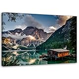 Feeby. Wandbild - 1 Teilig - 80x120 cm, Leinwand Bild Leinwandbilder Bilder Wandbilder Kunstdruck, PRAGSER WILDSEE, Italien, Berge, Natur, GRÜN