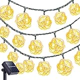 Pillowcase Solar Rattan Lichterketten, wasserdicht 15.7ft 20LED Solar Ball Ambiance 2 Modi für Outdoor Landschaftsgarten Hof Hochzeit Weihnachtsfeier Dekorationen (Warmweiß)