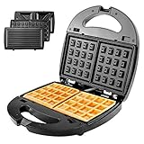 UBEGOOD Sandwichmaker, Dreieckig Sandwich Maker 3 in 1 Waffeleisen Sandwichtoaster, Edelstahl Sandwichmaker mit 2 Temperaturkontrollleuchte, Antihaft Beschichtetes, 3 Abnehmbare Grillplatten - 750W