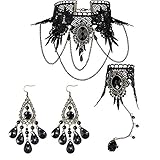 PPX 4 Stück Gotisch Choker Halskette Armbänder Schmuck Halsband Ketten Victorian Steampunk Retro Zahnräder Spitze Vampir Slave Armband für Halloween Ostern Lolita Spitze Schwarz Geschenk