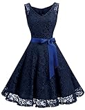 Dressystar DS0010 Brautjungfernkleid Ohne Arm Kleid Aus Spitzen Spitzenkleid Knielang Festliches Cocktailkleid Marineblau M