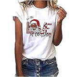 RKaixuni Kawaii Weihnachtsshirt Damen Weihnachts TShirt Santa Kurzarm Crop Tops Teenager Mädchen Sweatshirt Weißes Vintage Weihnachtspullover Baumwolle Christmas Druck Sommer S