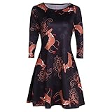 YWLINK Damen Xmas Weihnachten Weihnachtsmann Skater Damen Schneemann Swing Knielang Rockabilly Fest Langarm(XL,Schwarz d)