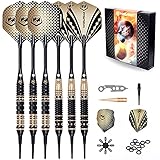 WIN.MAX Dartpfeile mit Kunststoffspitze für Elektronische Dartscheibe, 6 Stück Messing Soft Darts Pfeile Set, 18 Gramm Profi Softdarts Dartpfeil mit 50 Zusätzlichen Dartsp