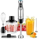 NWOUIIAY Stabmixer Set 6-in-1Pürierstab Edelstahl 1500W Stabmixer Edelstahl mit 12 Geschwindigkeiten & Turbotaste 600ml Messbecher,Schneebesen,500ml Lebensmittelhacker ,Milchschaum-Stick,Lagerreg