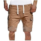 Hose mit Kordelzug, lässige Shorts, Knopfleiste, für Herren, einfarbig, Sommertasche, Herrenhose, khaki, M
