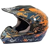 FFKL VIIPOO Motocross Helm, Integral Antikollisions Gürtelbrille/Handschuhe/Gesichtsmaske, Mountainbike Helm, Schutzausrüstung, Offroad Helm, Kinder Vierradhelm,Orange-S