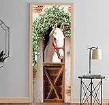 SJYHNB 3D Türaufkleber Türfolie weißes Pferd Türposter 3D Türsticker Selbstklebend Tapete 95x215cm Wasserdichtes Abnehmbare Wohnzimmer Wandtattoos Vinyl Wandbild Wohnk