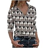 CHUNT Damen Pullover T-Shirts V-Ausschnitt Farbverlauf Print Lässiges Langarmhemd Knopfhemd Top Bluse Langarm Oberteile Slim F