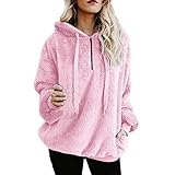 Hoodie Damen Lange,Innerternet Frauen Casual Winter Plüsch Kapuzenpullover Langarm Teddy-Fleece Sweatshirt Pullover Mode Große Größe Kapuzenpulli Oberteil Einfarbig Warm Fleecejacke Boyfriend Outw